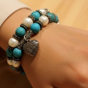 Blue, White, and Silver Heart Bracelet